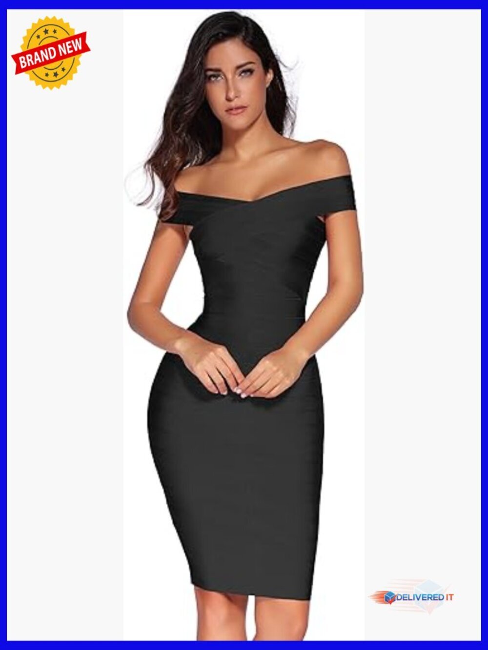 Rayon Off Shoulder Bodycon Dress, Knee Length, Zipper Back, Party Wear